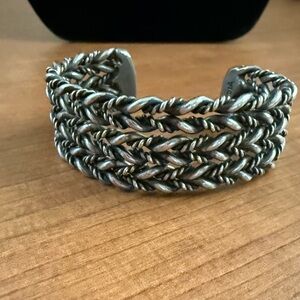 Vintage 1" Wide Braided Silver Color Wire Cuff Bracelet Marked India